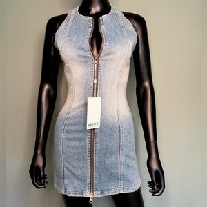 REVICE Blue Zip-Front Mini Dress